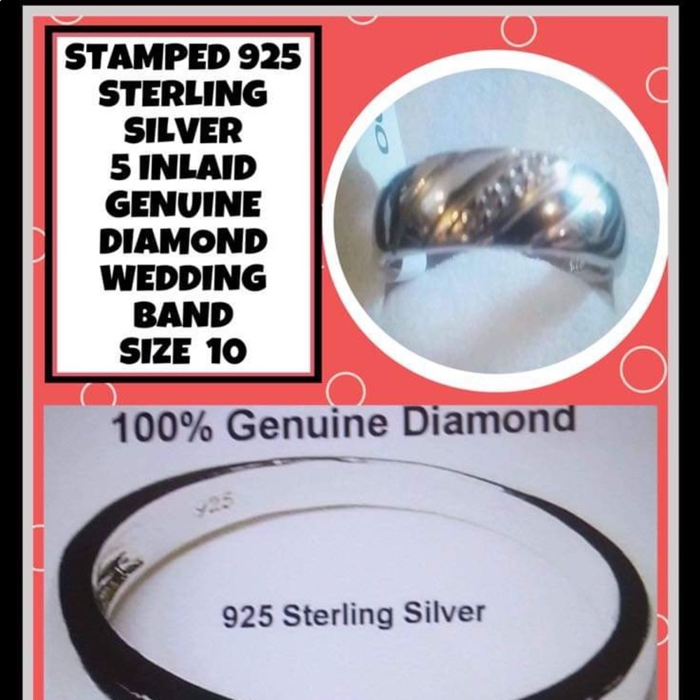NWT! 925SS 5 DIAMOND WEDDING BAND SZ 10